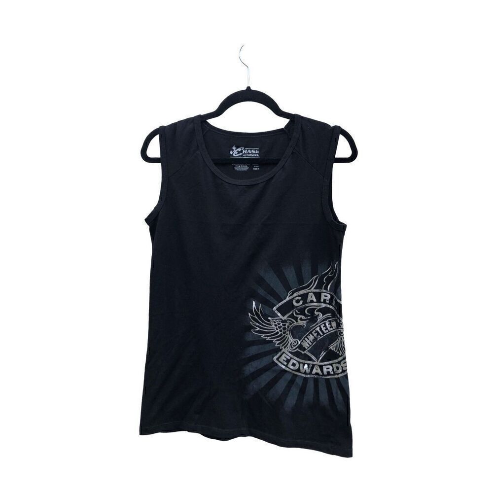 Carl Edwards Chase Authentic Silver Print Black Tank Size Medium (M)